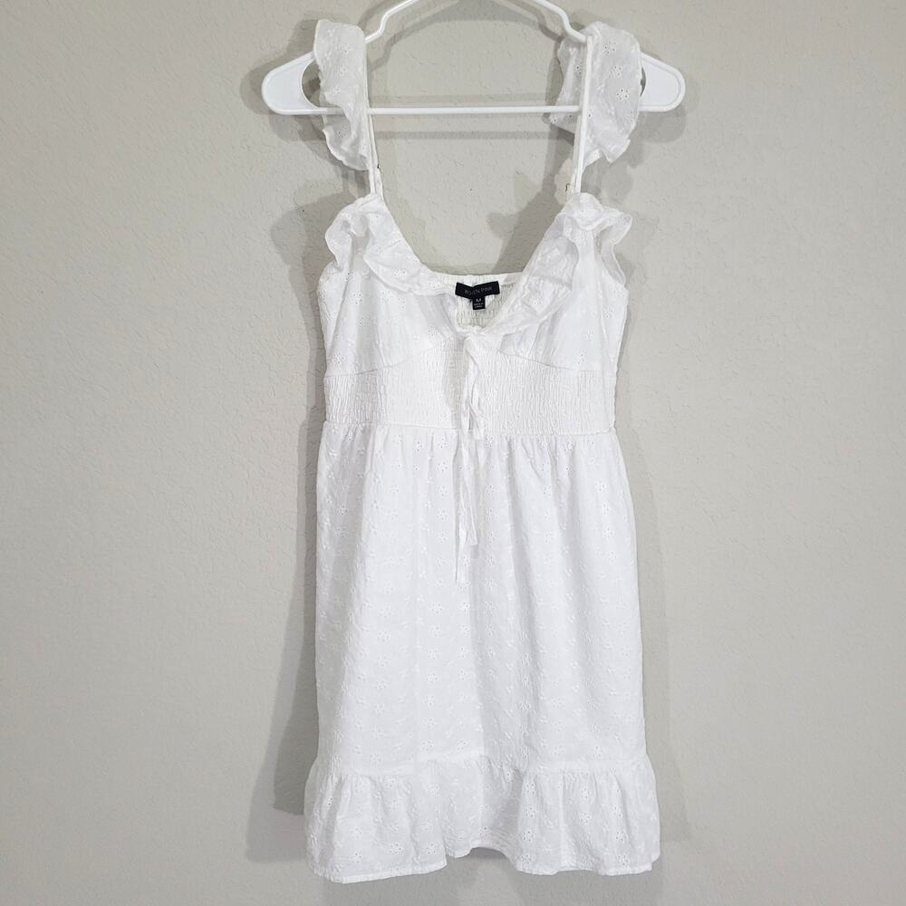Woven Pink White Micro Mini Dress Womens S / M Eyelet Ruffle Casual Summer LWD